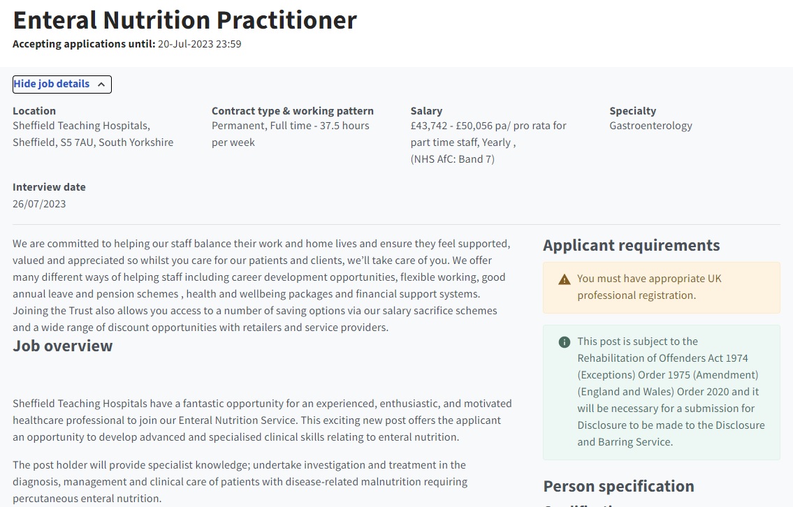 🚨 Very exciting job opportunity🚨 Join the advanced practitioner Enteral Nutrition Service: jobs.nhs.uk/candidate/joba… @SheffieldHosp @shefgastro #AP #ACP #Advancedpractitioner #nutrition