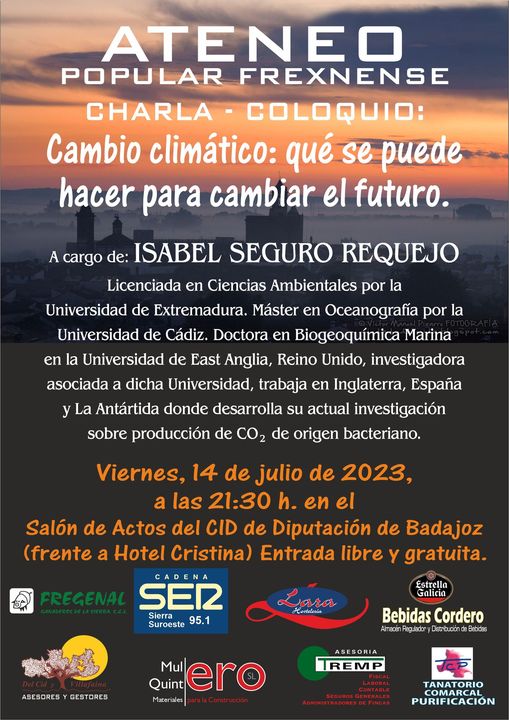 Encantada de haber sido invitada a las charlas-coloquio del Ateneo popular Frexnense. Nos vemos el viernes! <a href="/TurismoFregenal/">TurismoFregenal</a> <a href="/segleon_turismo/">Turismo Segura de León</a> <a href="/_FuentesdeLeon/">Fuentes de León</a> <a href="/HOYFregenal/">HOY Fregenal</a> <a href="/SERextremadura/">SER Extremadura</a> @mujeresrtve #CambioClimático #womeninscience #WomenInSTEM