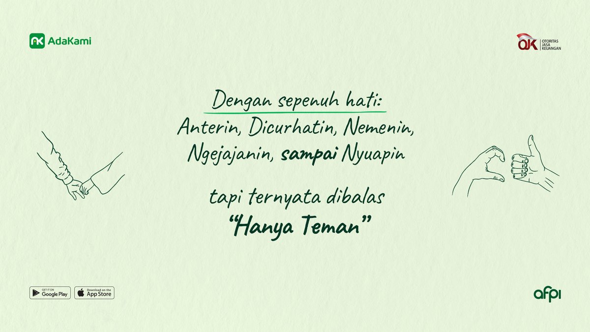adakamiofficial's tweet photo. Udah susah-susah usaha, ehh, ternyata cuma dianggep kakak aja. Sediiih, sedih…
Jangan patah hati ya, TemanKami. Biar ga keulang lagi, buruan upgrade diri, yuk! AdaKami #SelaluAdaBuatKamu~
#AdaKami #PHP #HarapanPalsu #CumaTeman https://t.co/vV8yppdqMU