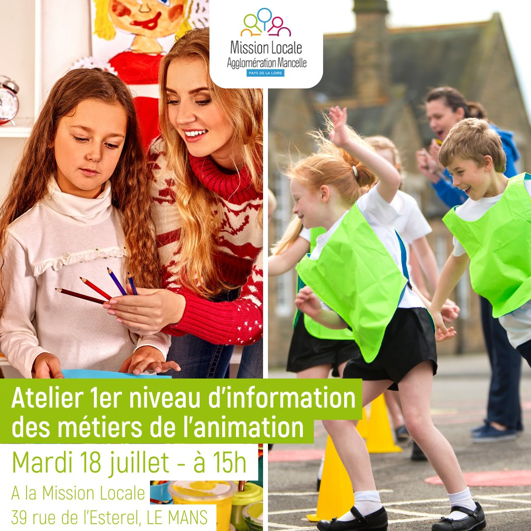 🤔 Vous avez envie de découvrir les métiers de l'animation ?

📆 Rdv le 18/07 pour participer à un atelier destiné aux personnes souhaitant se diriger dans ce domaine et qui souhaitent avoir un premier niveau d'informations.

📲 Inscription ici : linscription.com/pro/activite.p…