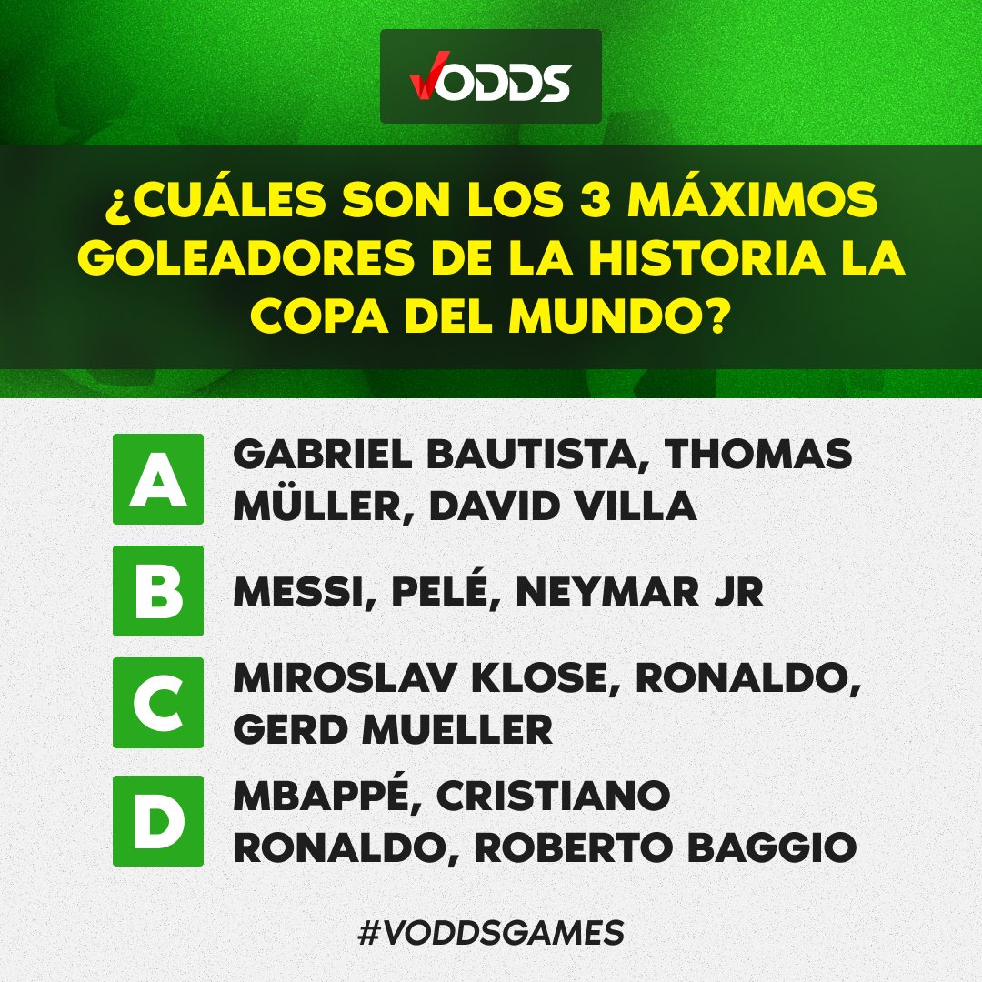 vodds_es's tweet photo. 🤑Últimos días de VOddsgames, ¡participa y entra en el SORTEO DE 40€/$!

¿Cuáles son los 3 máximos goleadores de la historia de la Copa del Mundo? ⚽

Participa:
1⃣ Síguenos
2⃣ Dale Me Gusta &amp; Retwittea este tweet
3⃣ Comenta tu respuesta y usa los hashtags #VOdds y #voddsgames https://t.co/kMLj8XU6R0