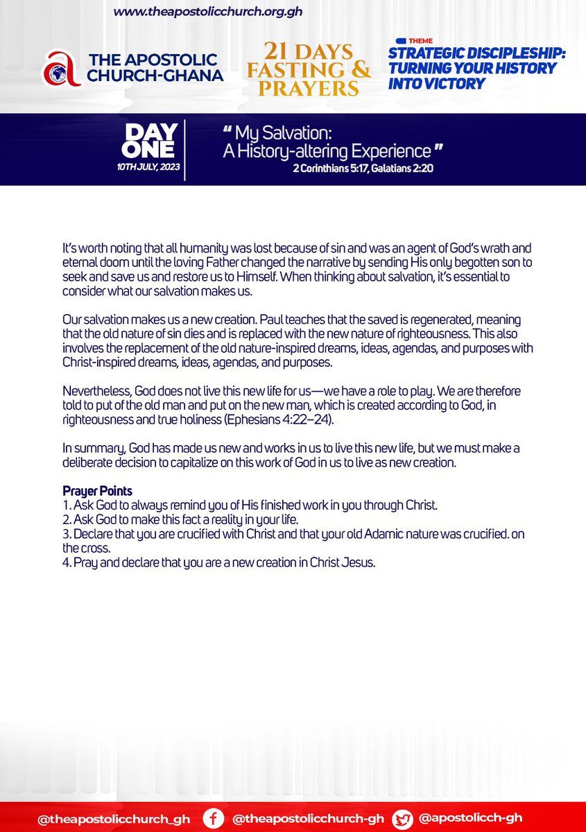 apostolicch_gh's tweet photo. DAY ONE OF 21 DAYS FASTING AND PRAYERS || MY SALVATION: A HISTORY-ALTERING EXPERIENCE.
#21DaysFastingAndPrayers
#July23
#DayOne
#StrategicDiscipleship https://t.co/UoZsRZZi07