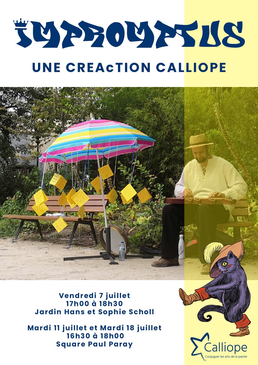 associationCal1's tweet photo. ✨ Histoires, devinettes et chansons des #Impromptus enjoliveront cette année encore les traversées des habitants du 17e !
📆 Mardi 11 Juillet
⏰ 16h30 - 18h
📍Square Paul Paray, 75017 Paris
#contesdétéauxépinettes #contes #calliope #étéculturel #dracidf #paris #juillet https://t.co/3PPwoylEk1