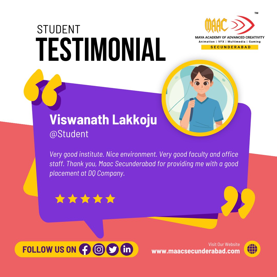 MayaAdvanced's tweet photo. Congratulations to Viswanath Lakkoju on Securing a Placement at DQ Company! Maac Team wishes you the Best of Luck!
Best 3D Animation, VFX Training Institute in Hyderabad - Maac Secunderabad
#maacsecunderabad #animation #vfx #gaming #graphicdesign #placements #job https://t.co/kYJuBSBlMS