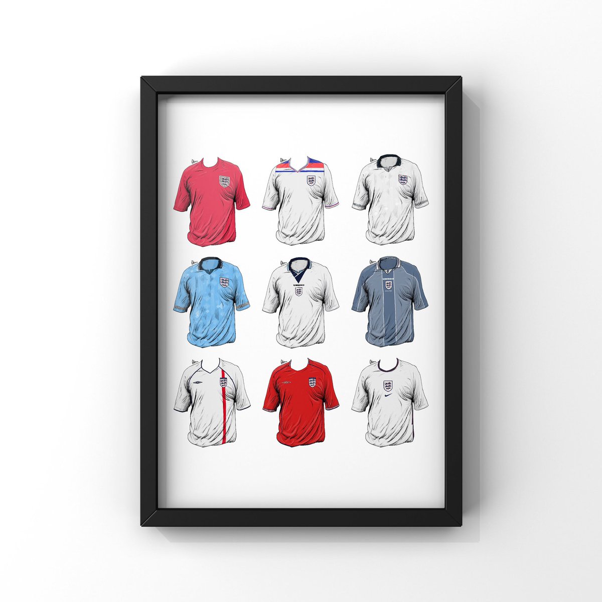 Here is a selection of my framed kits prints. Available from £14.95 on Dbsnstudio.com Lecce FC, Arsenal FC, Celtic coming soon. Comment for your club. #footballartwork #footballart #footballkits #evertonfc #england #englandfootball #mufc #lfc #nufc