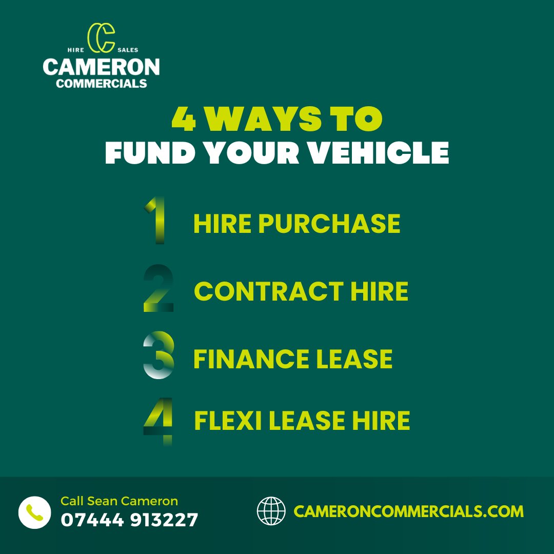 Looking for a new van can be daunting. 👀🚚

Learn more about the 4 ways to fund your vehicle by visiting our website or don’t hesitate to contact our team today.

cameroncommercials.com/additional-ser…

#VehicleFinance #VanContractHire #VanHirePurchase #VehicleLeasing