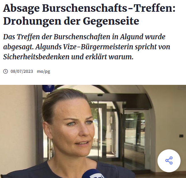 AntifaMeran's tweet photo. Es wird behauptet, es hätte Drohungen von Antifa-Gruppen gegeben. Richtig ist, dass Proteste gegen das Treffen angekündigt wurden. Diese sind Teil einer lebendigen Demokratie. Wir lassen uns das Recht nicht nehmen, gegen Nazis auf die Straße zu gehen.
#algund #burschenschaft https://t.co/ImQpUJKdnK