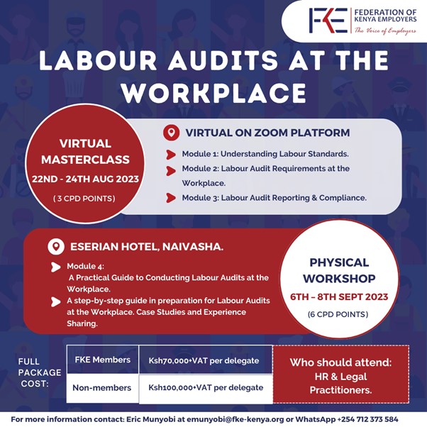 FKEKenya's tweet photo. #FKETraining on Labour Audits at the Workplace Register today using this link https://t.co/RP7JPKCrnx https://t.co/7h75gQzwPl