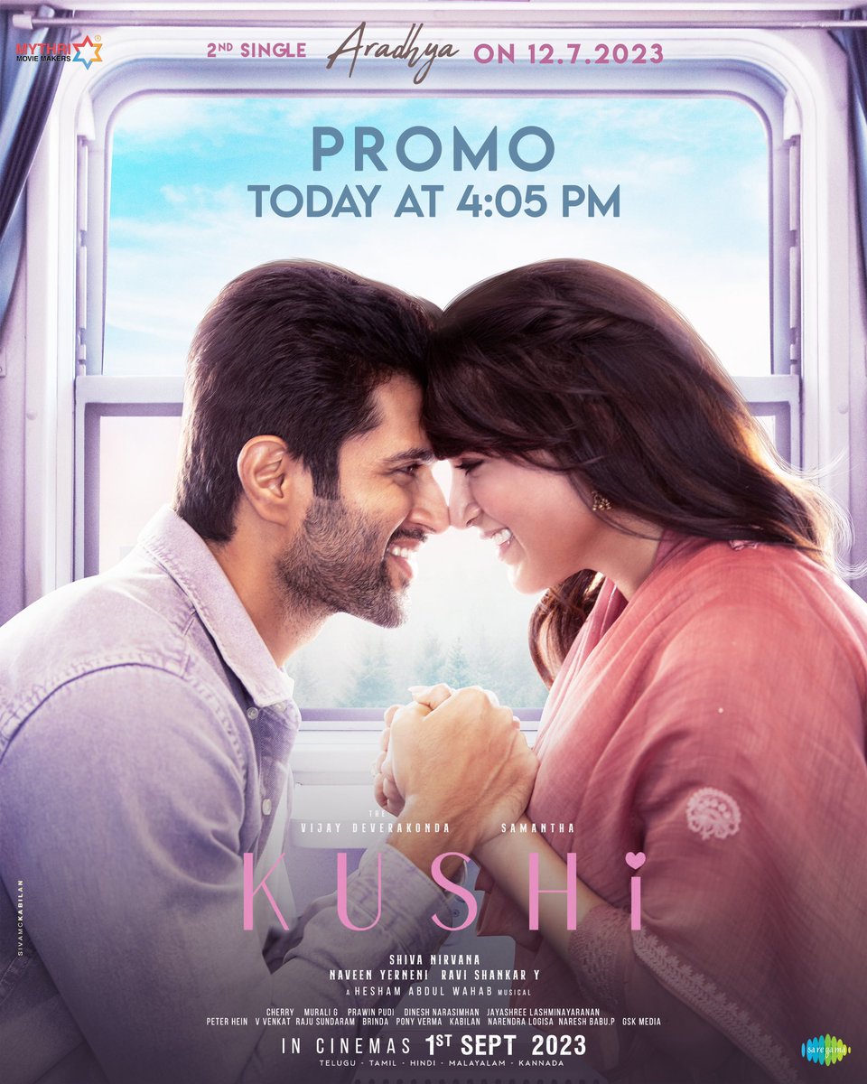 VDTrendsOffl's tweet photo. Second Single #aradhya promo today at 4:05 pm 💖

@TheDeverakonda @Samanthaprabhu2 @HeshamAWMusic 
#VijayDeverakonda #Kushi https://t.co/MSsVZuC0YI