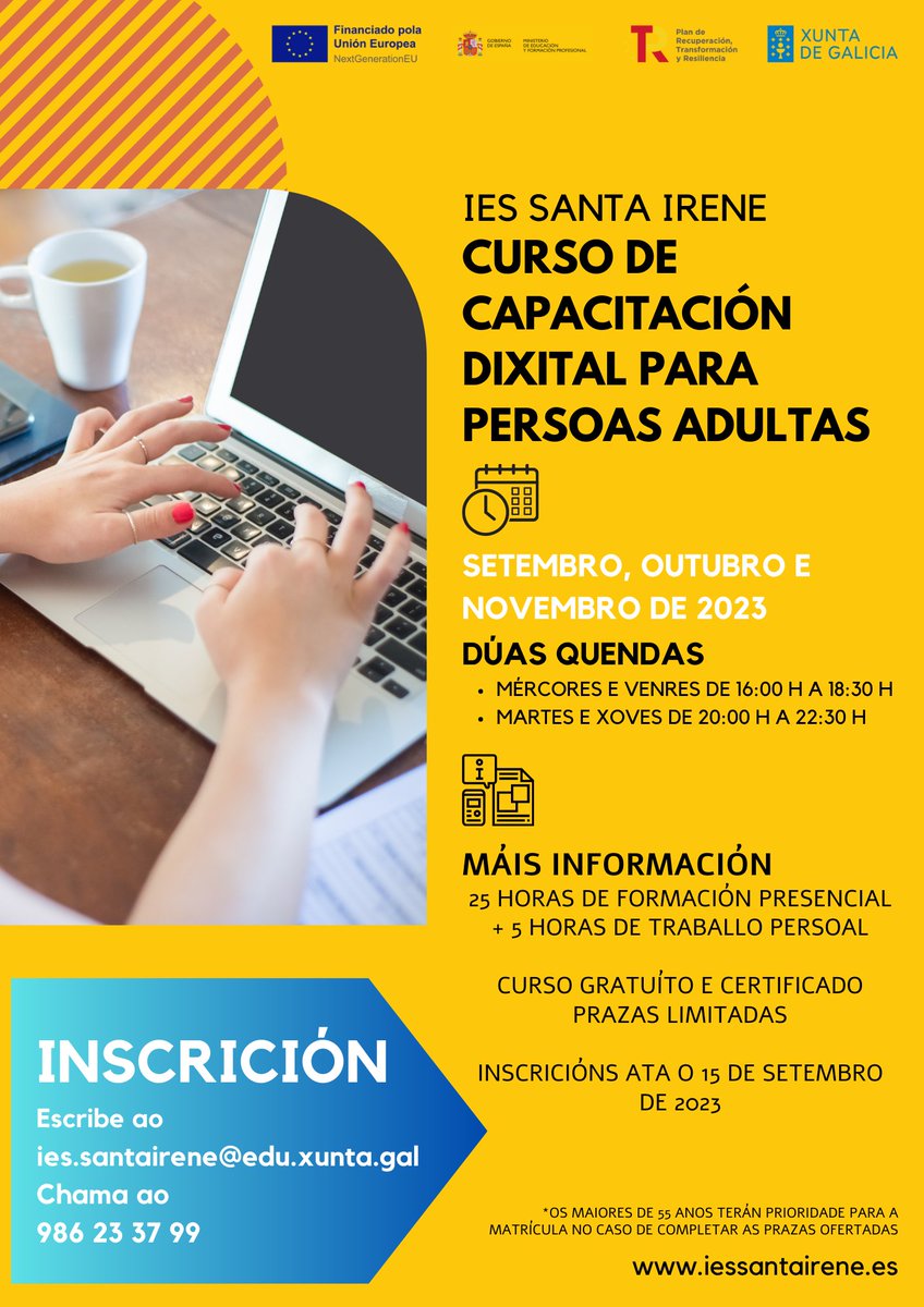 Xa poden inscribirse chamando ó 986233799 ou mediante email a ies.santairene@edu.xunta.gal