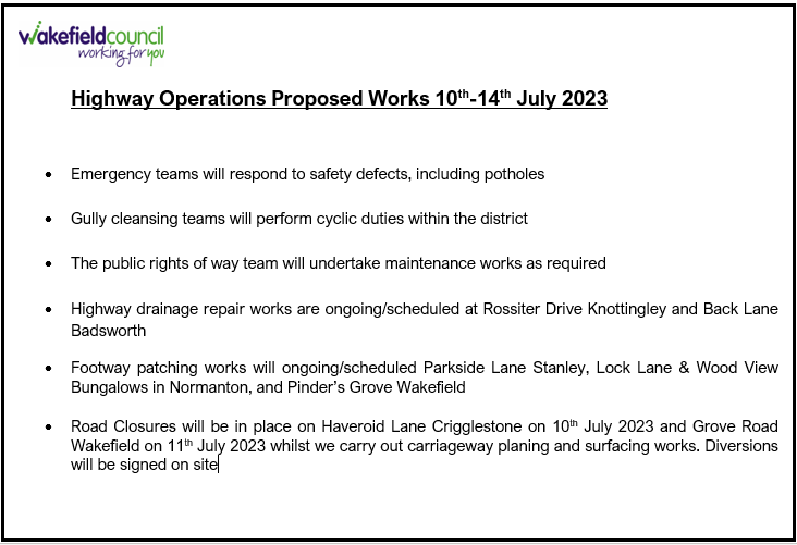 Wakefield Council on Twitter "Here's the details of the works our