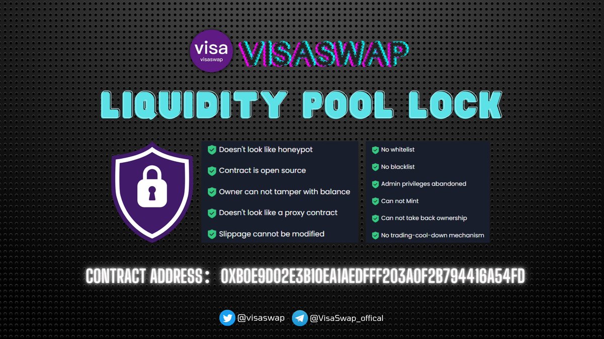 visaswap's tweet photo. 👍Doesn't look like honeypot、🎶Contract is open source、😍Owner can not tamper with balance、Doesn't look like a proxy contract、Slippage cannot be modified、No whitelist、No blacklist、Admin privileges abandoned.
#visswap #bnb #defi #Crypto #Mint #TradingView https://t.co/X6hrW4N63l