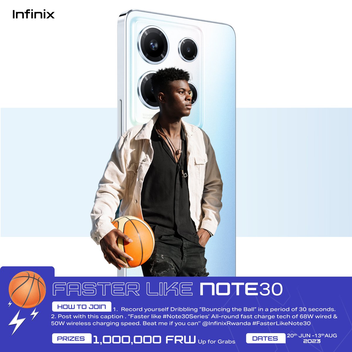 infinixrwanda's tweet image. Undi munsi andi mahirwe yo kwinjira muri #FasterLikeNote30 challenge, fata umupira wawe utwereke icyo ushoboye ujye mubanyamahirwe batsindira akayabo ka Miliyoni y’amanyarwanda, bisaba amasegonda 30' gusa.
#Note30Series
