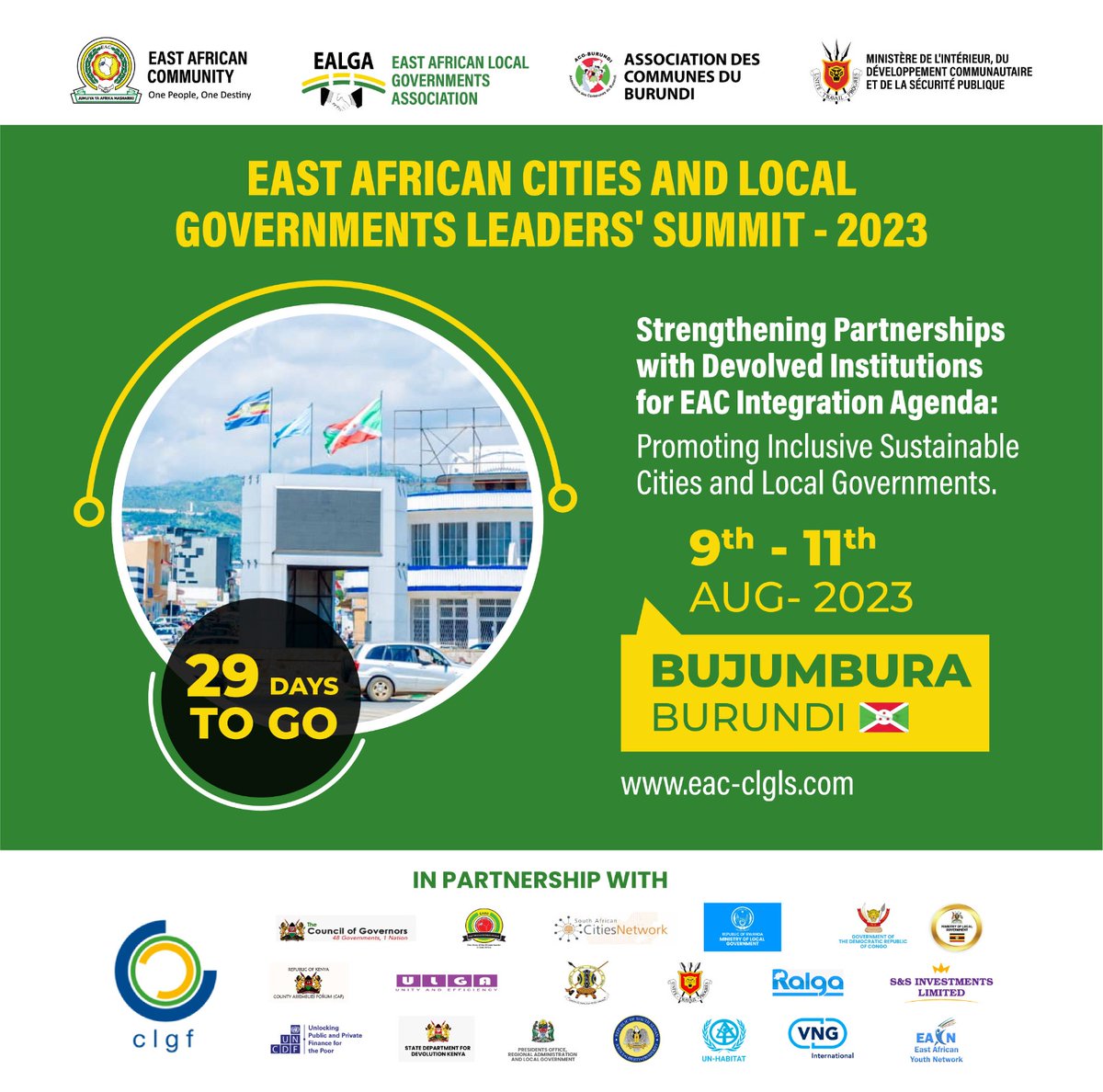 The #EACCLGLSummit is less than a month away. Join us as we discuss and address the challenges and opportunities faced by our #cities and #localgovernments in East Africa. 🏙️💼👉 Visit eac-clgls.com  to register.