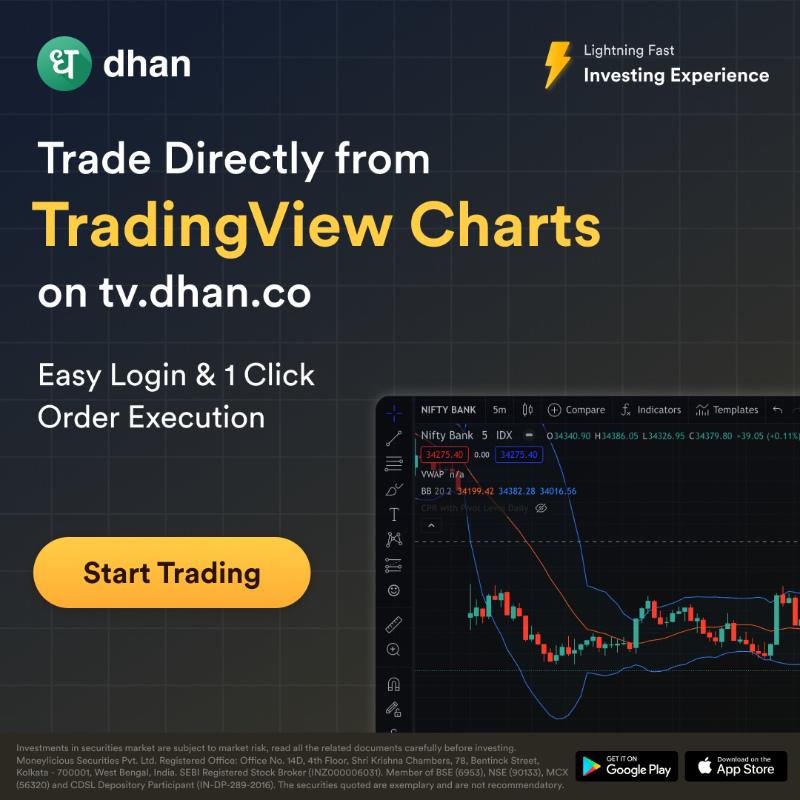 DhanHQ's tweet photo. Trade Directly from TradingView Charts on Dhan! Trade in Equity, Commodity, Currency &amp; Future with👇

✅ TradingView Tools
✅ 100+ Indicators
✅ Order &amp; Position Management
✅ Native Order Window &amp; much more

Install Dhan Now!