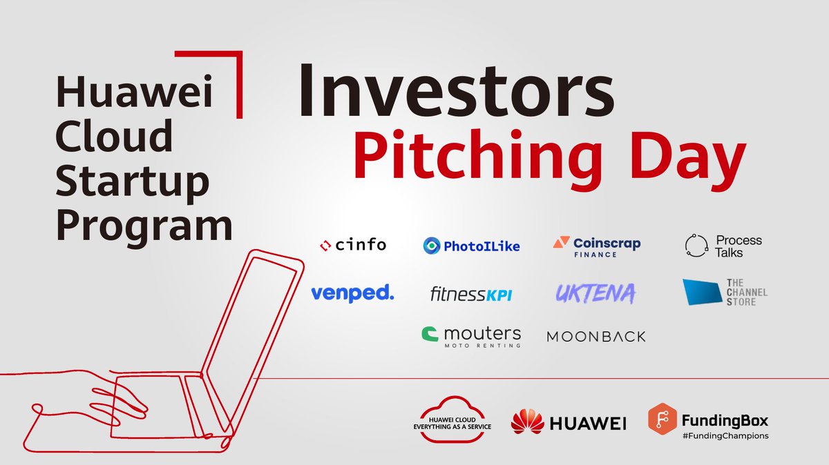 FundingBox's tweet photo. 🚀 Tomorrow we will be at the Huawei Cloud Startup programme's Investor Pitching Day in Madrid! This exciting event will showcase investor pitches from the ten selected Spanish innovation start-ups selected for the program. #HuaweiCloudStartupChampions #GetCloud #Cloud https://t.co/LBk4ZmtJ9d
