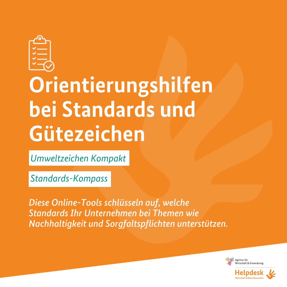 Standards, Siegel, Gütezeichen – Orientierung schaffen im Label-Dschungel! Dabei unterstützen Sie „Umweltzeichen Kompakt“ und unser Standards-Kompass. 👉 nachhaltige-beschaffung.fnr.de/guetezeichen-f…  👉 kompass.wirtschaft-entwicklung.de/standards-komp…