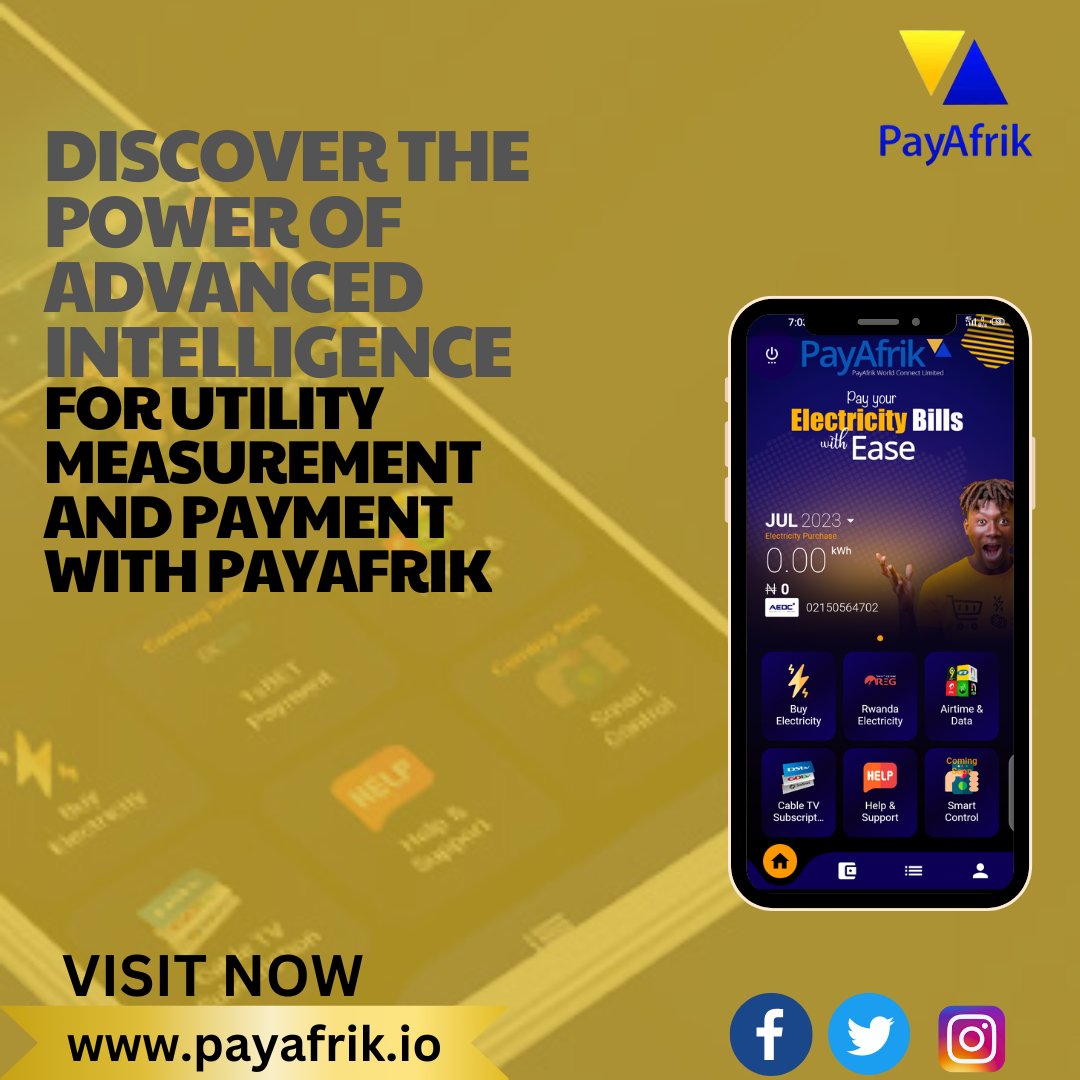 Discover the power of advanced intelligence for utility measurement and payment with PayAfrik. 

#SmartTechnology #UtilitySolutions #PayAfrik