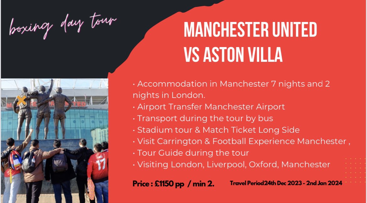FutboltoursExp's tweet photo. MAN UTD VS ASTON VILA ‼️
#MUFC #AstonVilla https://t.co/xOX8aO4pvF