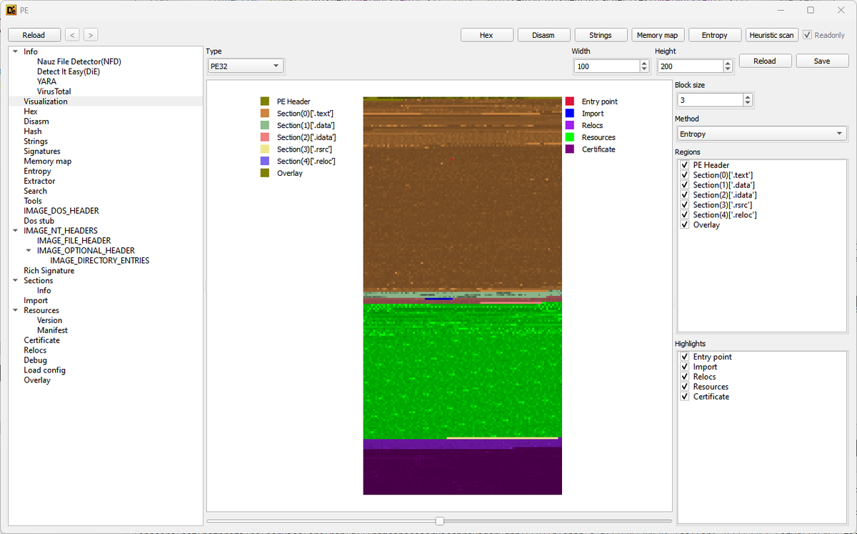 horsicq's tweet photo. The new version of Detect It Easy will have visualization of files.
Some ideas were taken from @angealbertini and @struppigel
#die #detectiteasy #reversing #hacker #infosec #malware #hacking #programming #opensource #cybersecurity #linux #windows #macos https://t.co/92UQ9Rvf50
