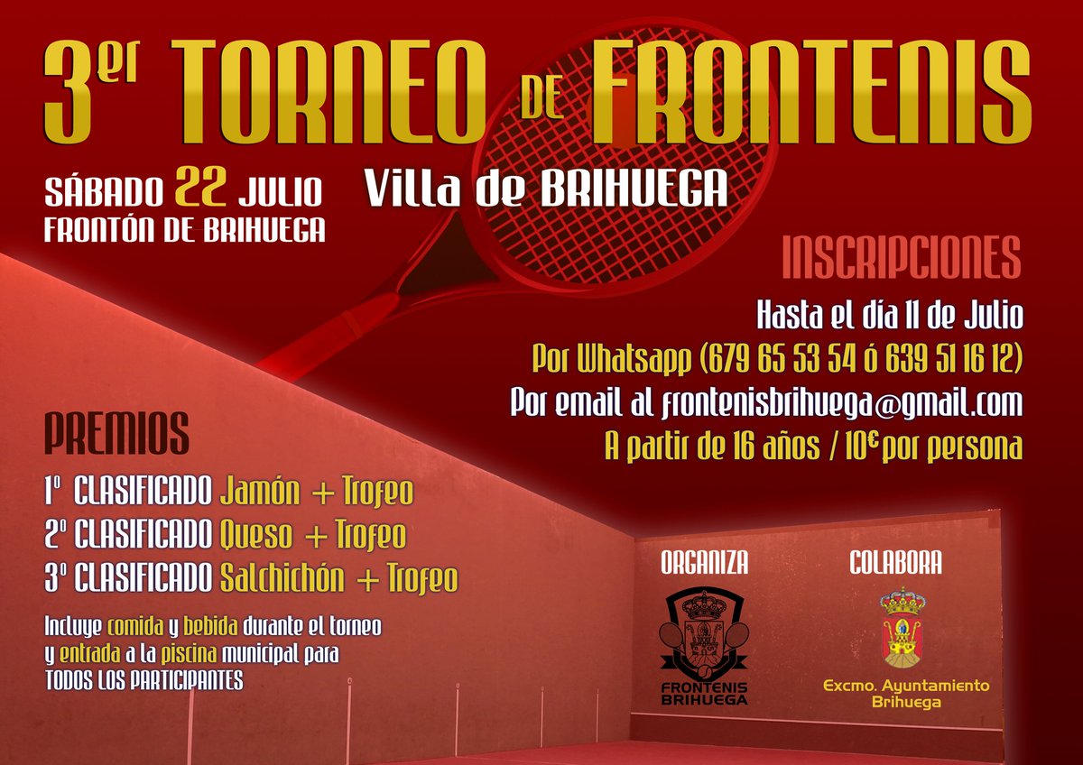 !!!Vuelve el mejor frontenis a Brihuega!!!

Apúntate al 3° Torneo Villa de Brihuega el próximo 22 de Julio.