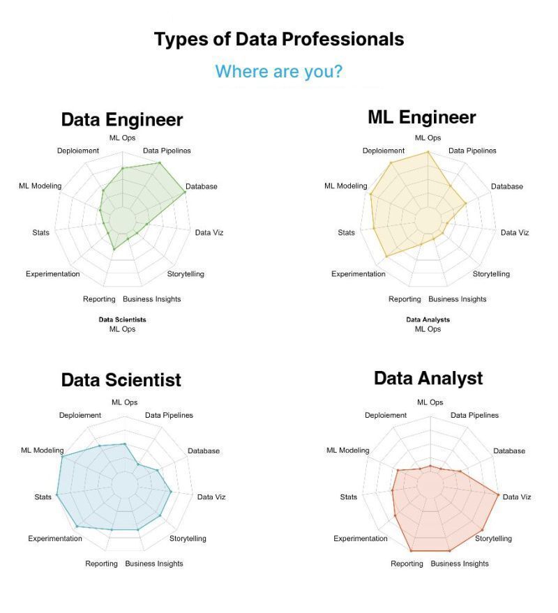 In today's data-driven world, there are various professionals who specialize in working with data to gain valuable insights. #DataScience #DataAnalytics #dataengineering #MLEngineer #travailtechnologies