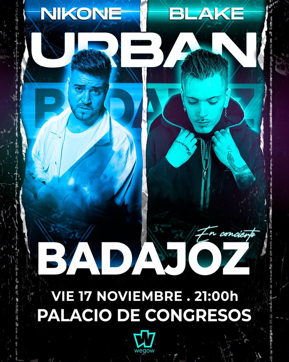 wegowES's tweet photo. @NikoneBiribibae y @BlakeGC en #BADAJOZ 🔥

👉 Vive una jornada única el 17 de noviembre de 2023 con los mejores artistas del género urbano de nuestro país 

Entradas YA en #Wegow 📲 https://t.co/AFgZOQ6ueb https://t.co/3qM1ZsOdQ3