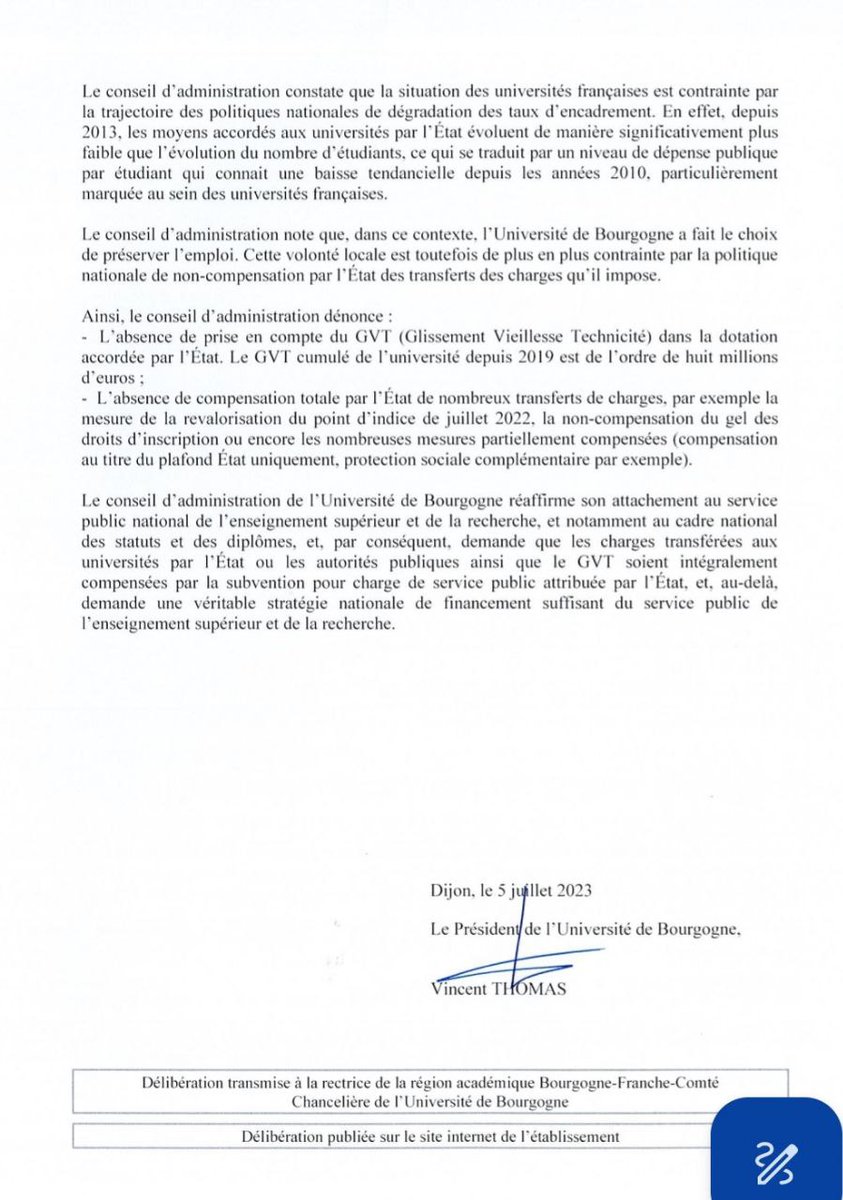 🚨Le 4 juillet s'est réuni le Conseil d'Administration de l'Université de Bourgogne.

📍Avec la @snesupbourgogne et la présidence de l'université, l'UNEF Bourgogne a permis au Conseil d'Administration de dénoncer le sous-investissement du ministère dans les universi