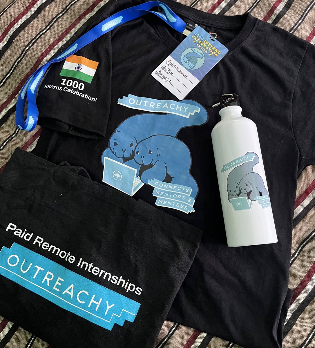 Thank you so much @outreachy for these amazing swags, 1000 intern celebration was an amazing event, forever grateful to be a part of this celebration 🎉 Special thanks to my org @kernelci , my mentors @spbnick and Tales. Kudos to amazing India organisers @VaniChitkara and team :)