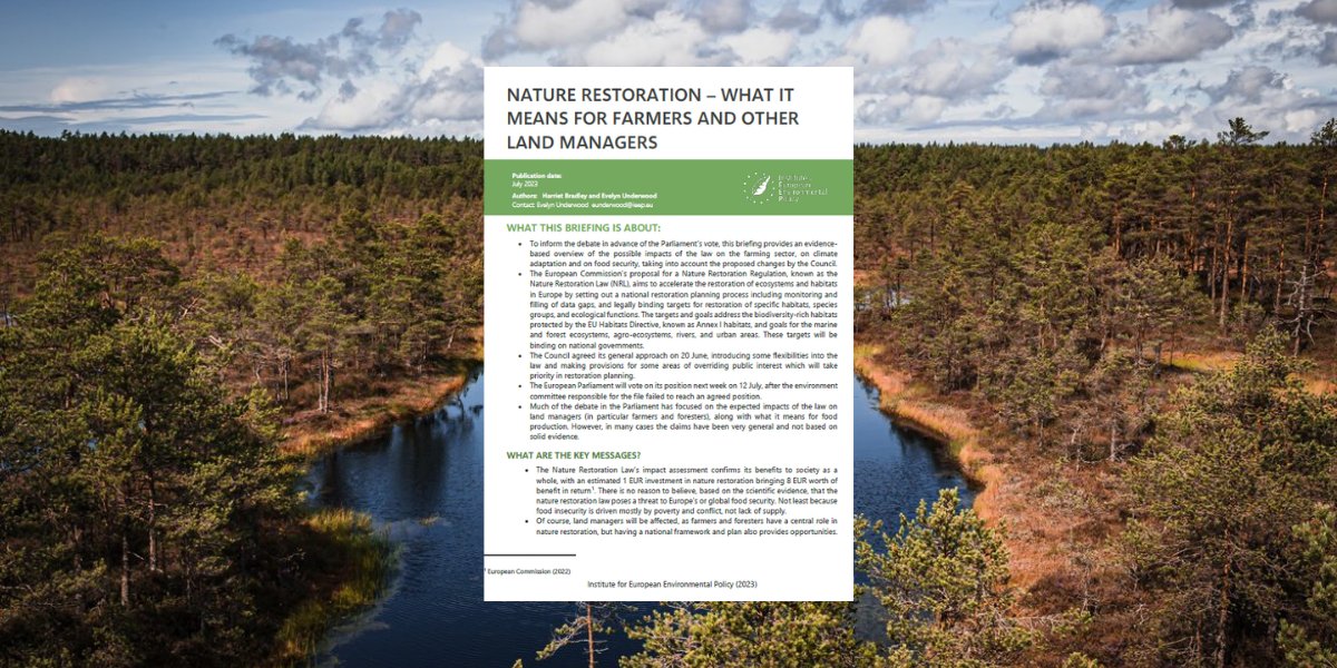 This week <a href="/Europarl_EN/">European Parliament</a> will vote on #NatureRestorationLaw after <a href="/EP_Environment/">ENVI Committee Press</a> failed to reach an agreed position. We provide evidence of the possible impacts of the law on the #Farming sector, #ClimateAdaptation and #FoodSecurity

ieep.eu/publications/n…

#RestoreNature 🧵👇