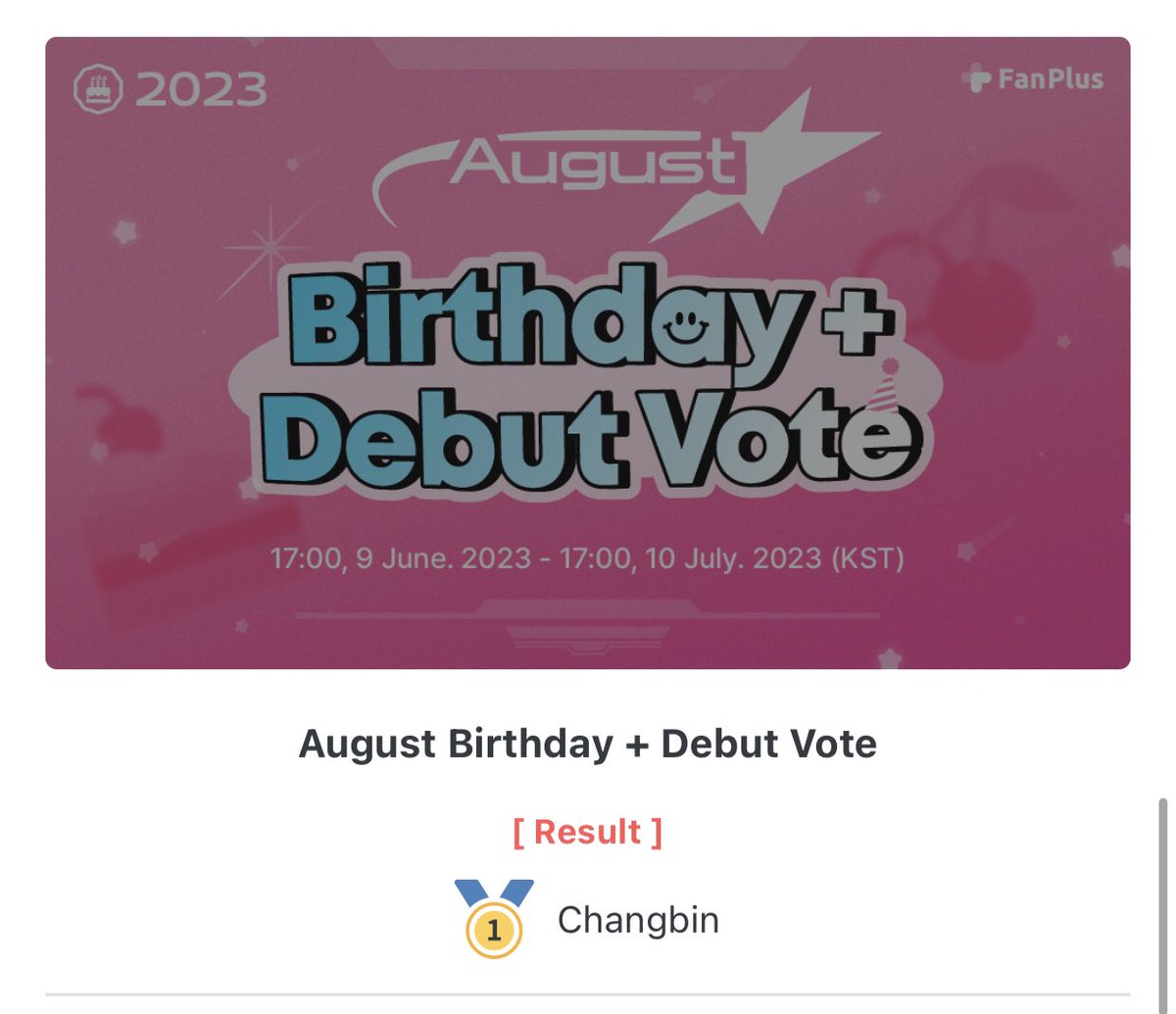 SKZ_FanPlus's tweet photo. GOOD JOB STAYS💖

#Changbin won first place for Aug Bday poll on FanPlus! 🎉🎉🎉🤩

🎁 1 month subway ad in Seoul

Please continue to collect VTs &amp; coins as we aim to win top 3 for #BangChan’s Oct Bday poll - starts Aug! 🐺 

#TOPLINEwithChangbinFP https://t.co/T3xIMtPB7c