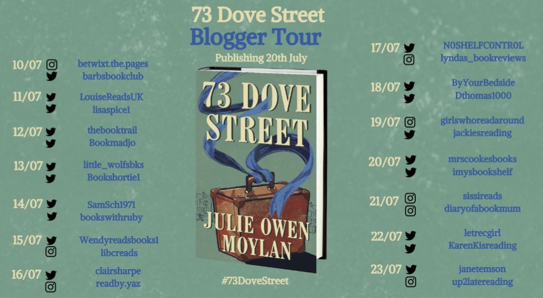 The #booktour for @JulieOwenMoylan #73dovestreet starts today. 

Julie is a voice like no other. Completely unique, passionate, tender, raw and beautiful. It's absolutely gorgeous!

You'll find my spot on the 18th.