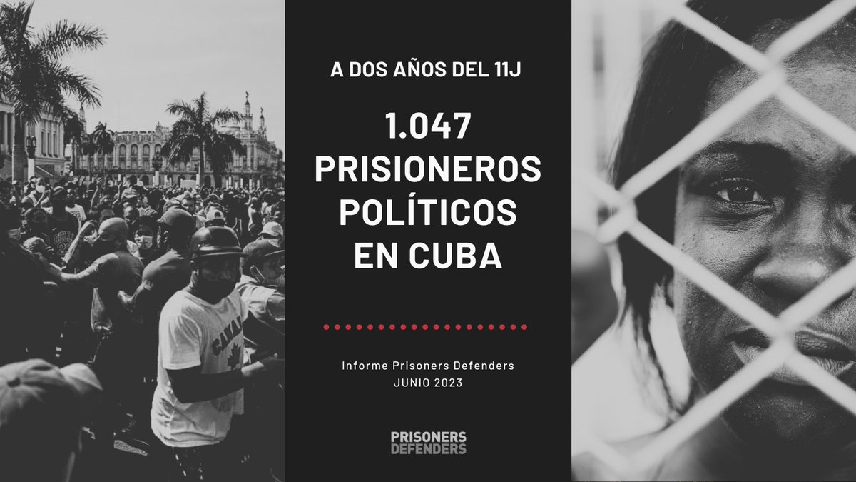 📉Nuevo Informe de Prisoners Defenders:

Se cumplen 2 años del #11J y son 1.047 los prisioneros políticos en #Cuba bit.ly/1047Prisionero…

🔴16 nuevos prisioneros políticos en junio.

👧🏽👦🏻35 menores (31 niños y 4 niñas)

- 32 menores aún cumplen sentencia, 3 menores están siendo
