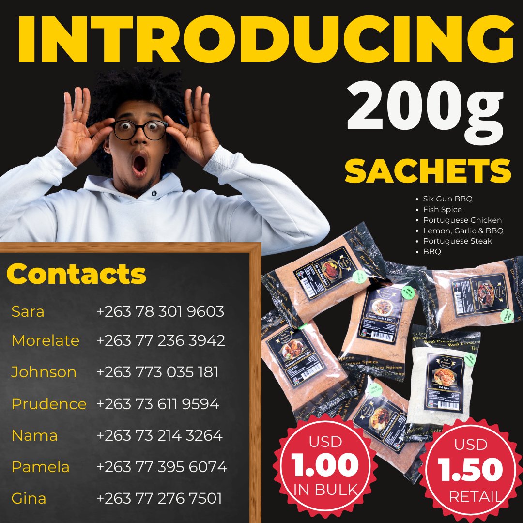 Yes, the 200g Sachets are now in Stock. Our Distributors are ready! Are you Ready for #MoreValue? #RealValue #Canteens #Hotels #Butcheries #Retailers Engage your Distributors for further information and orders. Stock is Now Readily available in #Zimbabwe.  Happy Selling