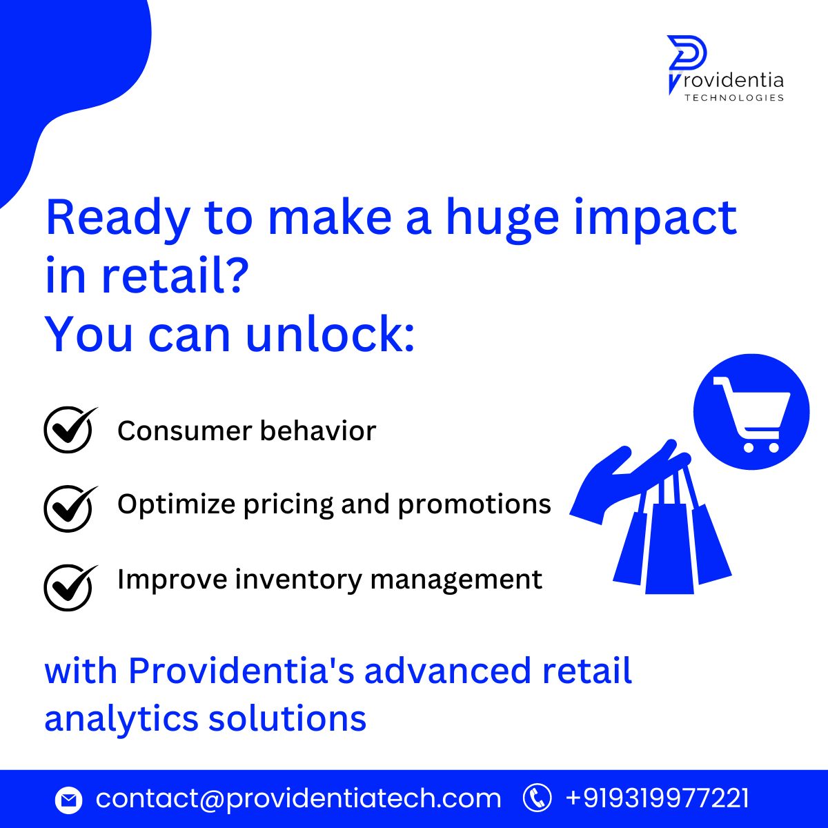 Liberate the Data's Potential : Improve your retail operations with Providentia's retail analytics tools. 
Website: 🌐 providentiatech.ai

#DataDrivenRetail #RetailRevolution #RetailAnalytics #ConsumerInsights #InventoryOptimization #PriceOptimization #PromotionsThatSell