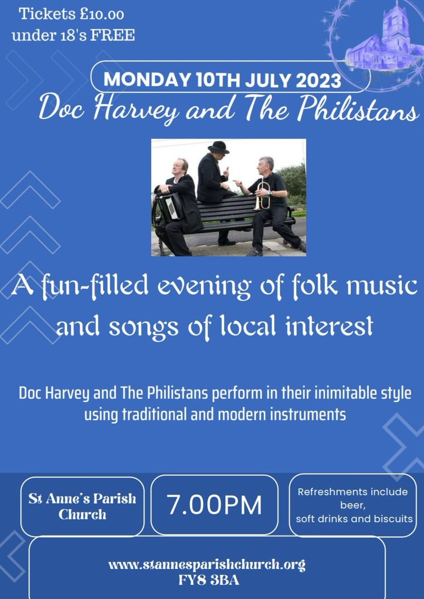 Come along tonight at 7.00pm as the Doc leads the Philistans through his unique archive of hilarious Lancashire songs. Tickets available on the door. stannesparishchurch.org/150th-annivers…