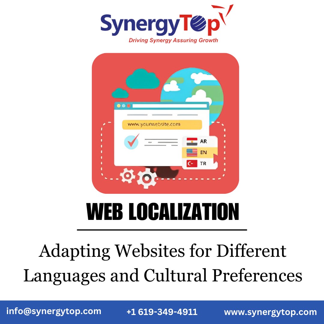SynergyTopUSA's tweet image. The world is going global.🌎 But there's no way you can get into the hearts of audience without speaking their language. Learn about web localization & its importance here: 👉tinyurl.com/2yt8cfpy
#WebLocalization
#localizationandtranslation
#localizationweb
#SynergyTop
