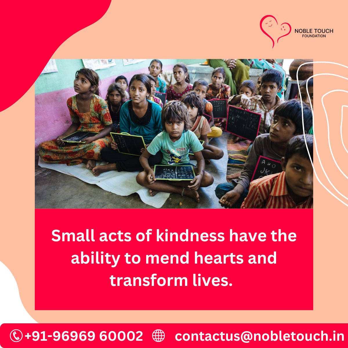 Embrace the strength of kindness, as it mends hearts and transforms lives. 

#ActsOfKindness #MakeADifference #TransformingLives #GivingBack #DonateForGood #EmpowerTheUnderprivileged #CaringCommunity #HealthcareForAll #EducationMatters #CreatingOpportunities #LoveAndCompassion