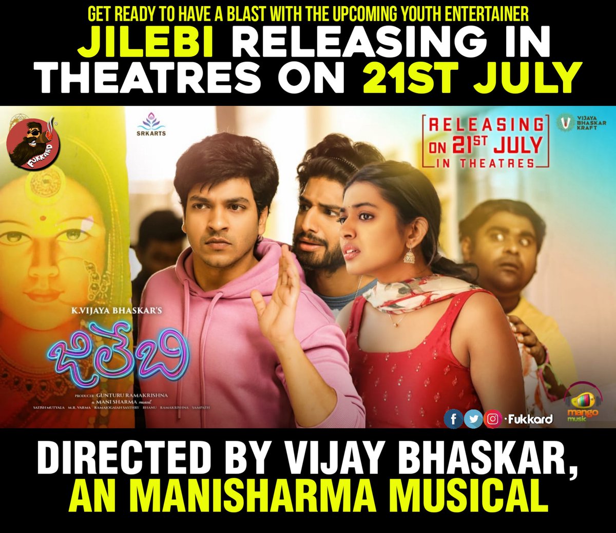 Entertainer #Jilebi on 21st July🤩❤️
#JilebiOnJuly21 #జిలేబి
A #VijayaBhaskar Film🎥 

@kamalsayz @Rshivani_1 #GunturuRamaKrishna @srkarts_ #VijayaBhaskarKraft #ManiSharma #AnjuAsraniKreations