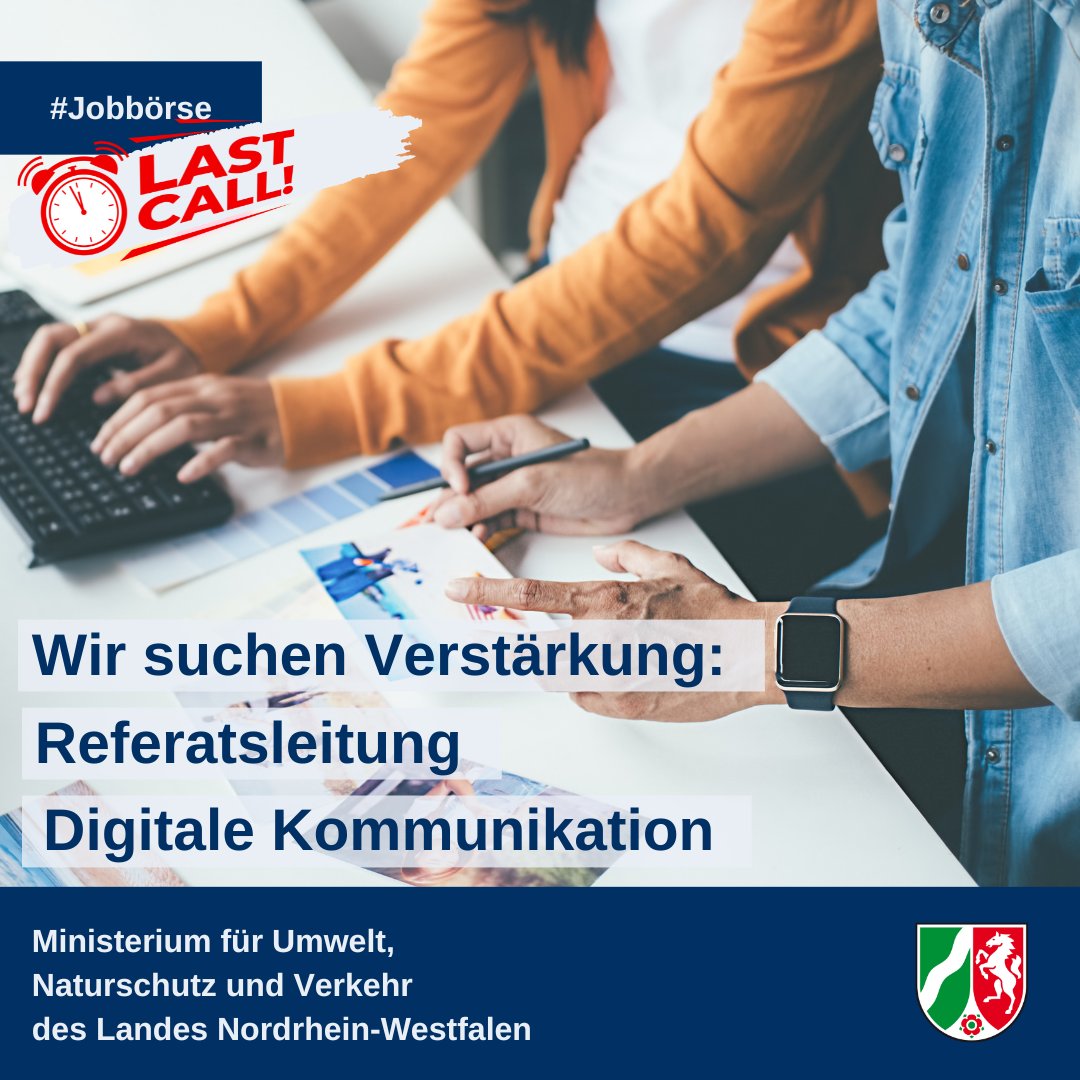 UmweltNRW's tweet photo. #Jobbörse - #LastCall für digital affine Menschen mit #Teamspirit und Leitungserfahrung: 
Wir suchen Verstärkung‼ 🤝
⏳Bewerbungsfrist: 12.07.2023
ℹ👉 https://t.co/SNlNVKRQnf
#DigitaleKommunikation #TeamNRW #Digipower #Referatsleitung #Stellenangebot https://t.co/7zr46cFtCV