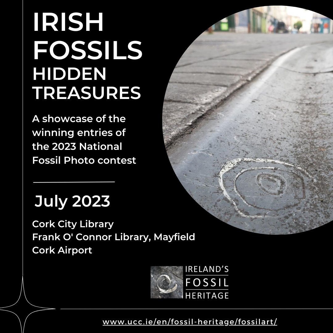 Irish Fossils - Hidden Treasures is a showcase of the winners of the 2023 National Fossil Photo Contest and can now be seen at @corkcitylibrary, Mayfield Library, and @CorkAirport . Have you seen the exhibit yet? What's your favourite photo? Let us know!