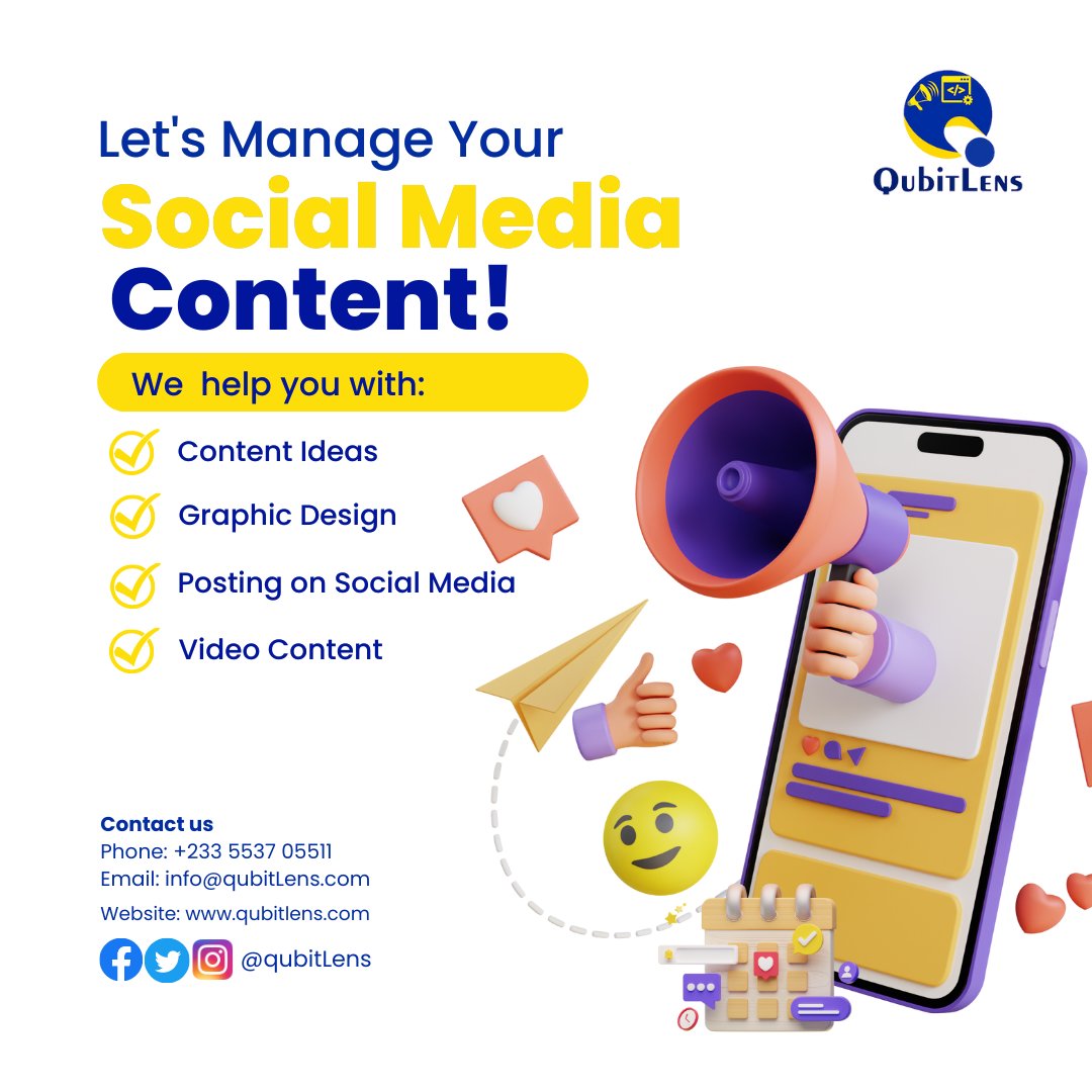 QubitLens's tweet photo. 📣 Ready to take your social media game to the next level? Get in touch today and let's create a social media strategy that drives results! 💪💙
Send a DM/reach us at
+233 5537 05511
info@qubitlens.com 
 #SocialMediaManagement #ContentCreation 
#DigitalMarketing https://t.co/2IRWfGK7S2