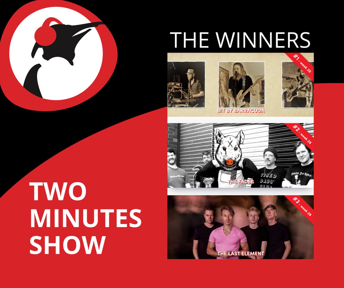 Last week's winners of the Two Minutes Show: Bit By Barracuda, @TheFadesBand and @TheLastElement_ pinguinradio.com/artist/the_las…