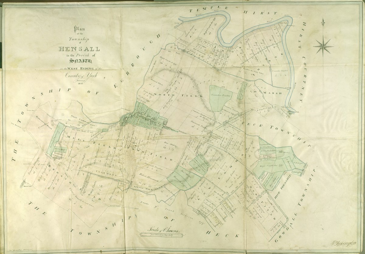 nyccarchives's tweet photo. This delicately coloured enclosure map of the township of #Hensall in the parish of #Snaith (1821), is our choice for this #MapMonday #northyorkshire https://t.co/wxX44MhvE1