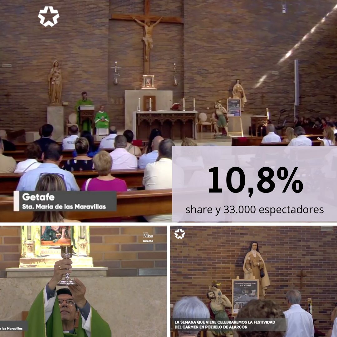 HuriTelevision's tweet photo. Este fin de semana, gran seguimiento del Servicio Público #SantaMisa #equipohurí 
La Santa Misa de @telemadrid récord de temporada con un 10,8% de share y 33 miles #MisaTM
@canalsur mantiene su gran seguimiento cada domingo con un 10,7% y 56mil espectadores #SantaMisaCsur https://t.co/xC9xYGsuZc