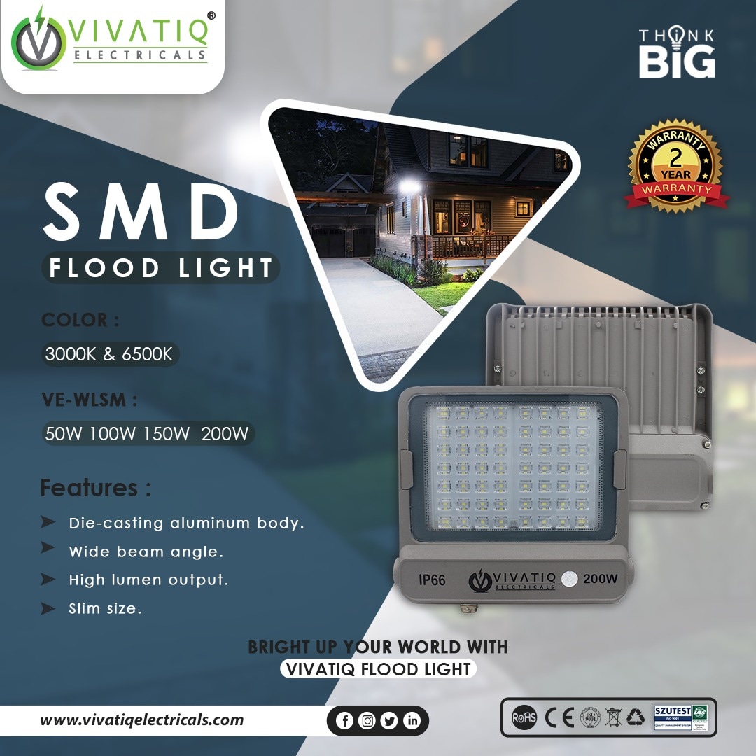VivatiqEl's tweet image. "VIVATIQ SMD FLOOD LIGHT" 
VE-WLSM - 50W , 100W , 150W , 200W
Colors Available : 3000K &amp;amp; 6500K 
#LEDFloodlight #Searchlight #SMDfloodlight #Outdoorlight #Thinkbig #Vivatiqelectricals💡⚡⚡

☎️ Contact US: 
0318-8482847
📧vivatiqelectricals@gmail.com
🌐vivatiqelectricals.com