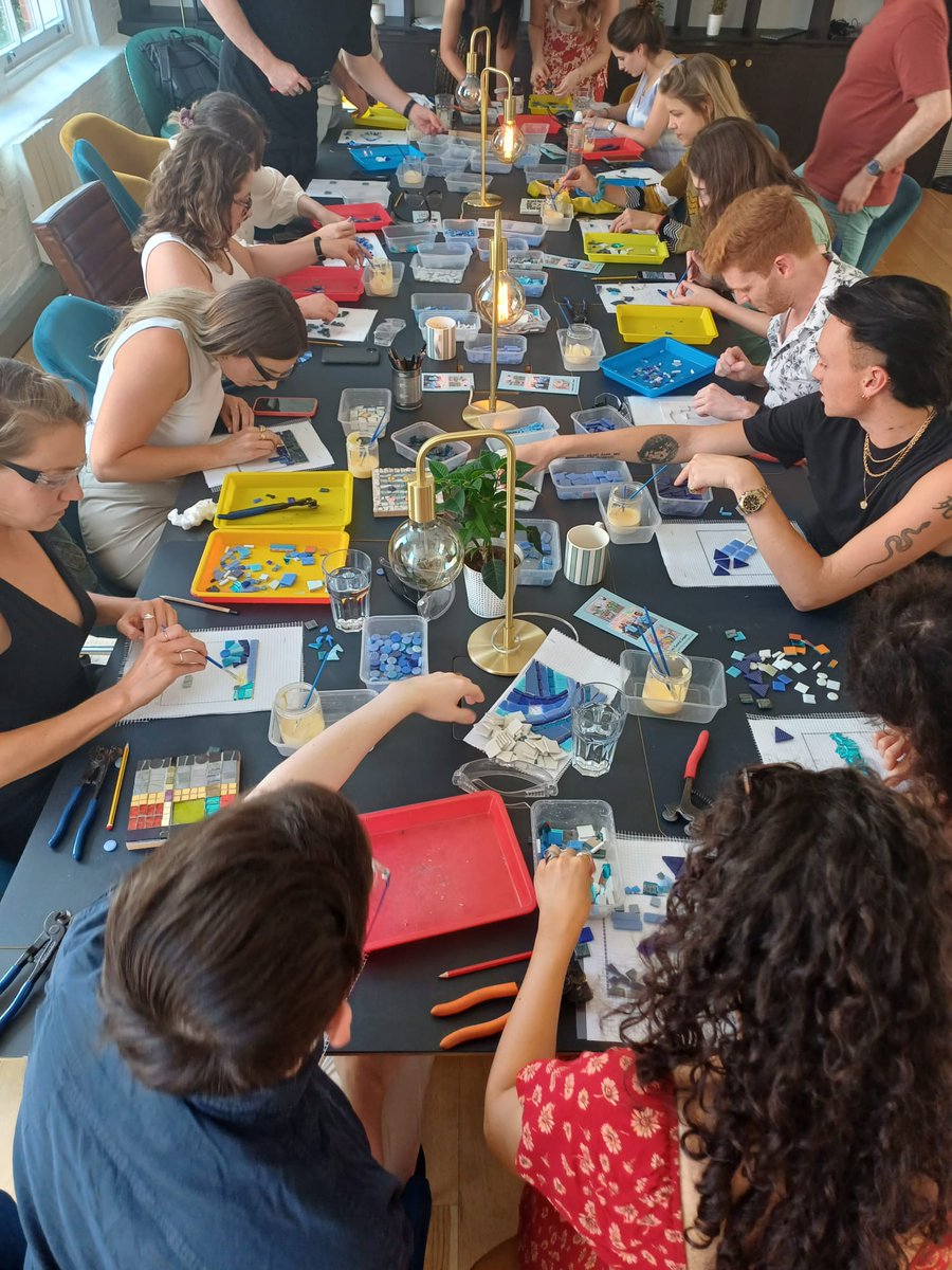 Art4Space's tweet photo. We enjoyed hosting @InDigitalMedia's mosaic workshop on Friday in their offices in Covent Garden. They have created mosaic tiles, which we will now mount and frame to become part of their office art 👏 https://t.co/VG2AdM1Bam
