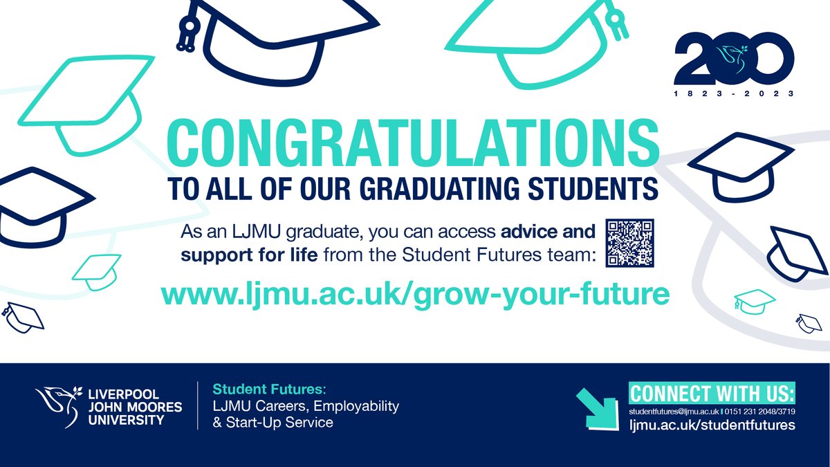 Congratulations to everyone graduating this week, we hope you have a fantastic day!    Don't forget, as an LJMU grad, you have lifetime access to support from the @LJMU #StudentFutures team so get in touch at any time  
ljmu.ac.uk/grow-your-futu…… linktr.ee/ljmucareers 
#LJMUgrad