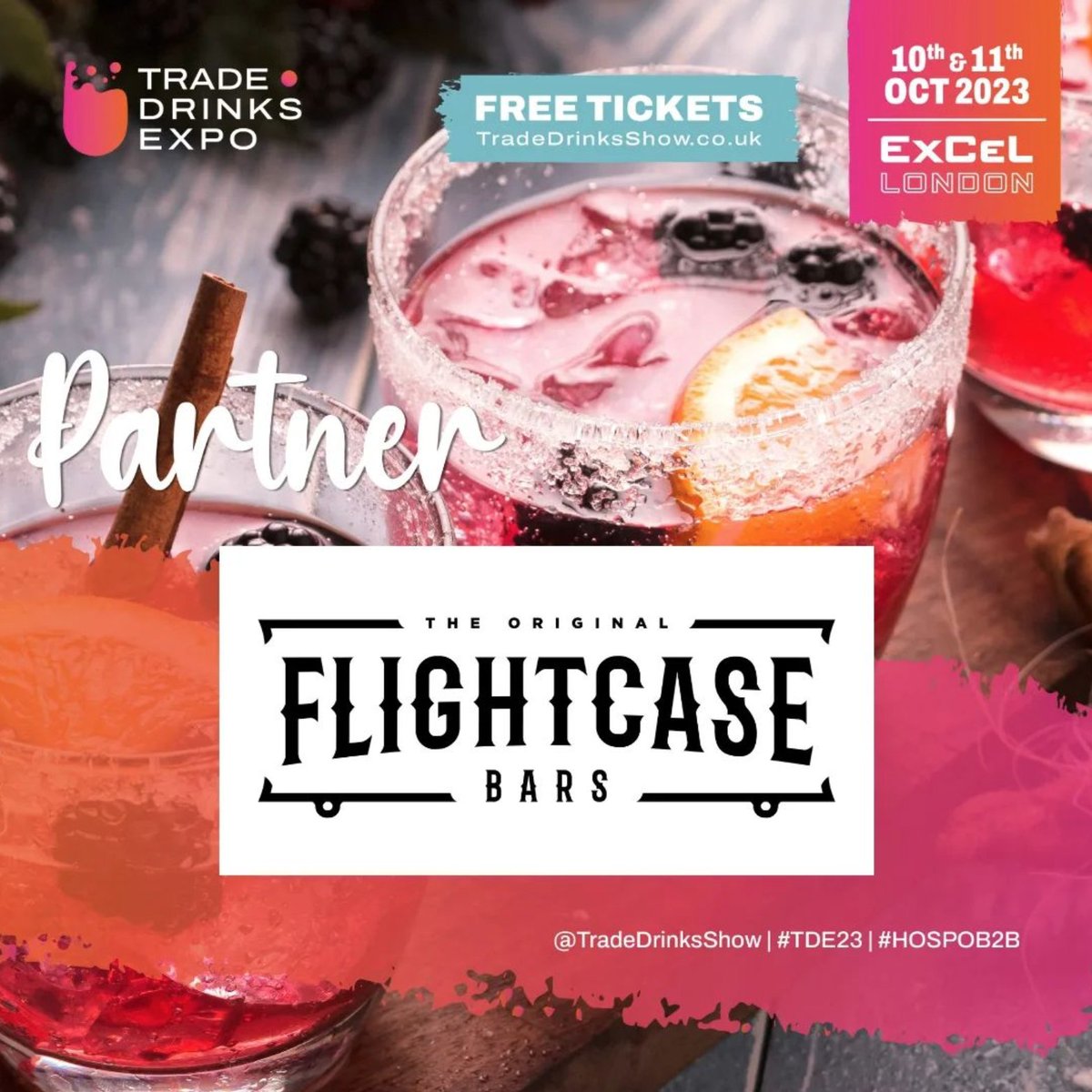 We are pleased to announce that we have partnered up with @TradeDrinksShow, the UK’s only event dedicated to maximising drink sales for on-trade and off-trade, taking place on the 10 & 11 of Oct, @ExCeLLondon - bit.ly/3PyYt4e

#TDE23 #HOSPOB2B #mobilebar #flightcasebars