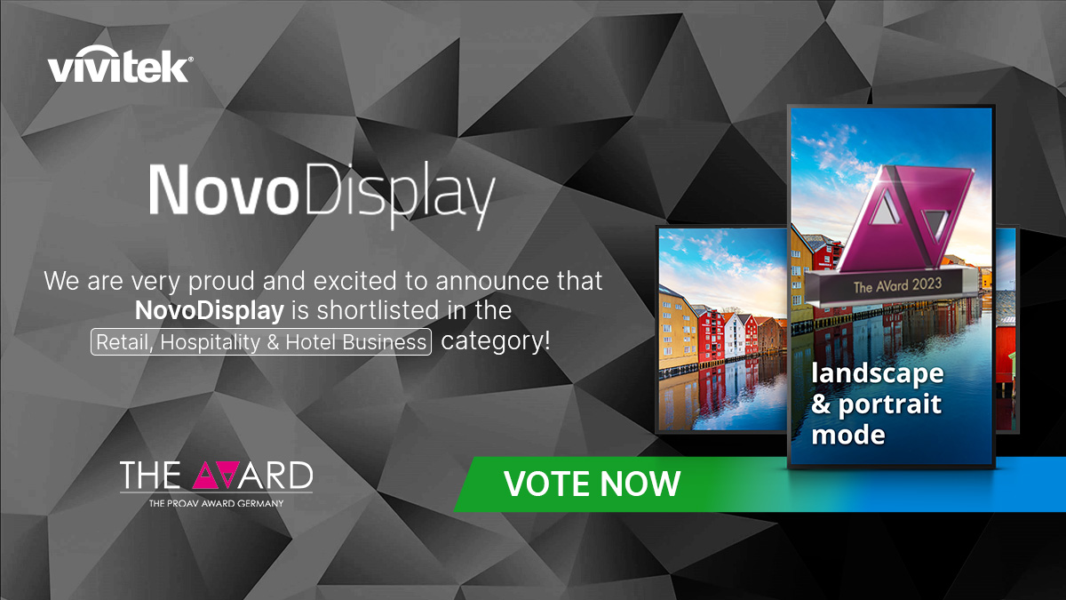 VivitekUK's tweet photo. 🏆 Exciting news! Vivitek NovoDisplay DK series is shortlisted for AVARD award in Retail, Hospitality &amp; Hotel Business category! Help us bring home the award by voting for us now: https://t.co/GtdRfDM2Rs #AVARD2023 https://t.co/IMWKcPNbUC